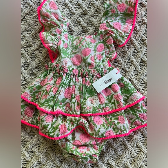 New Paisley Magic Pink Floral Romper Bubble Outfit Neon pink Trim size 2 - Picture 2 of 14